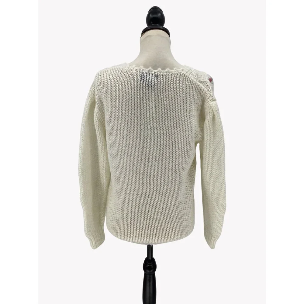 Lady Van Heusen Hand Knit Ivory Sweater M Floral Embroidery & Diamond Pattern - Picture 3 of 7